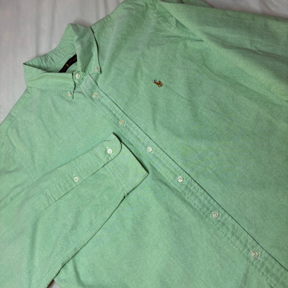 Ralph Lauren Mens XL Light Green Oxford Button Down Shirt Long Sleeve Cotton